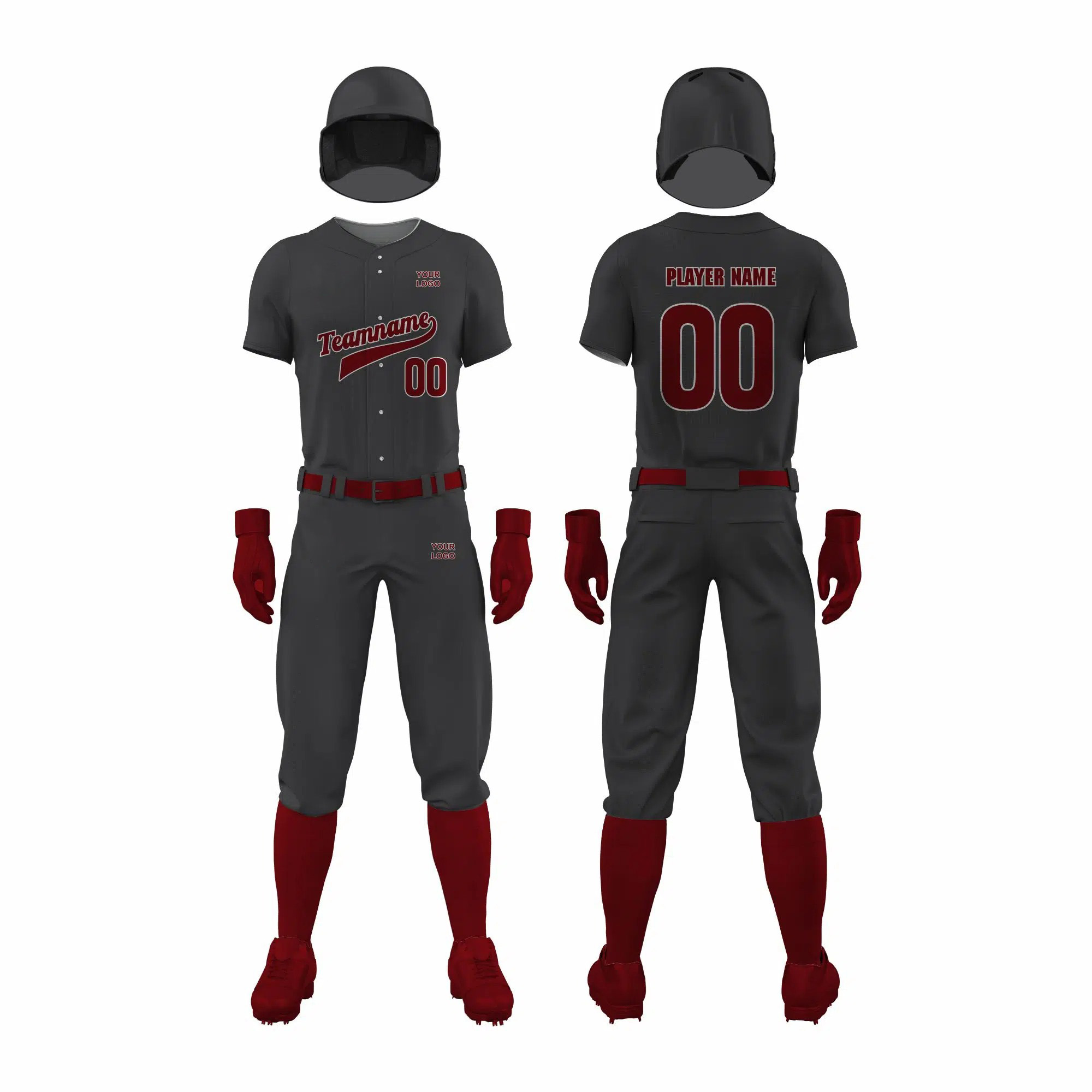 Dark Grey and Maroon Softball Uniform